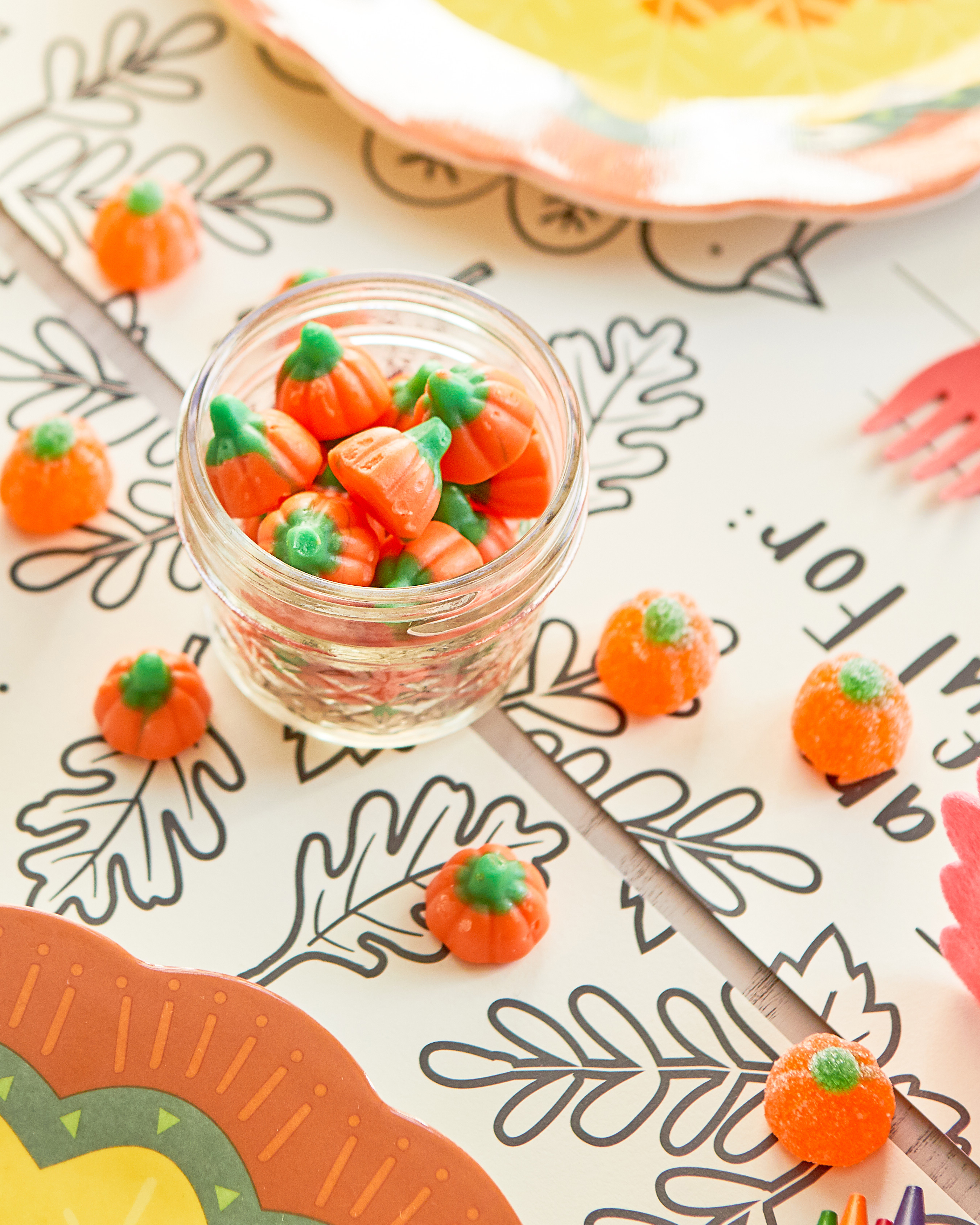 pumpkin candy, thanksgiving kids table