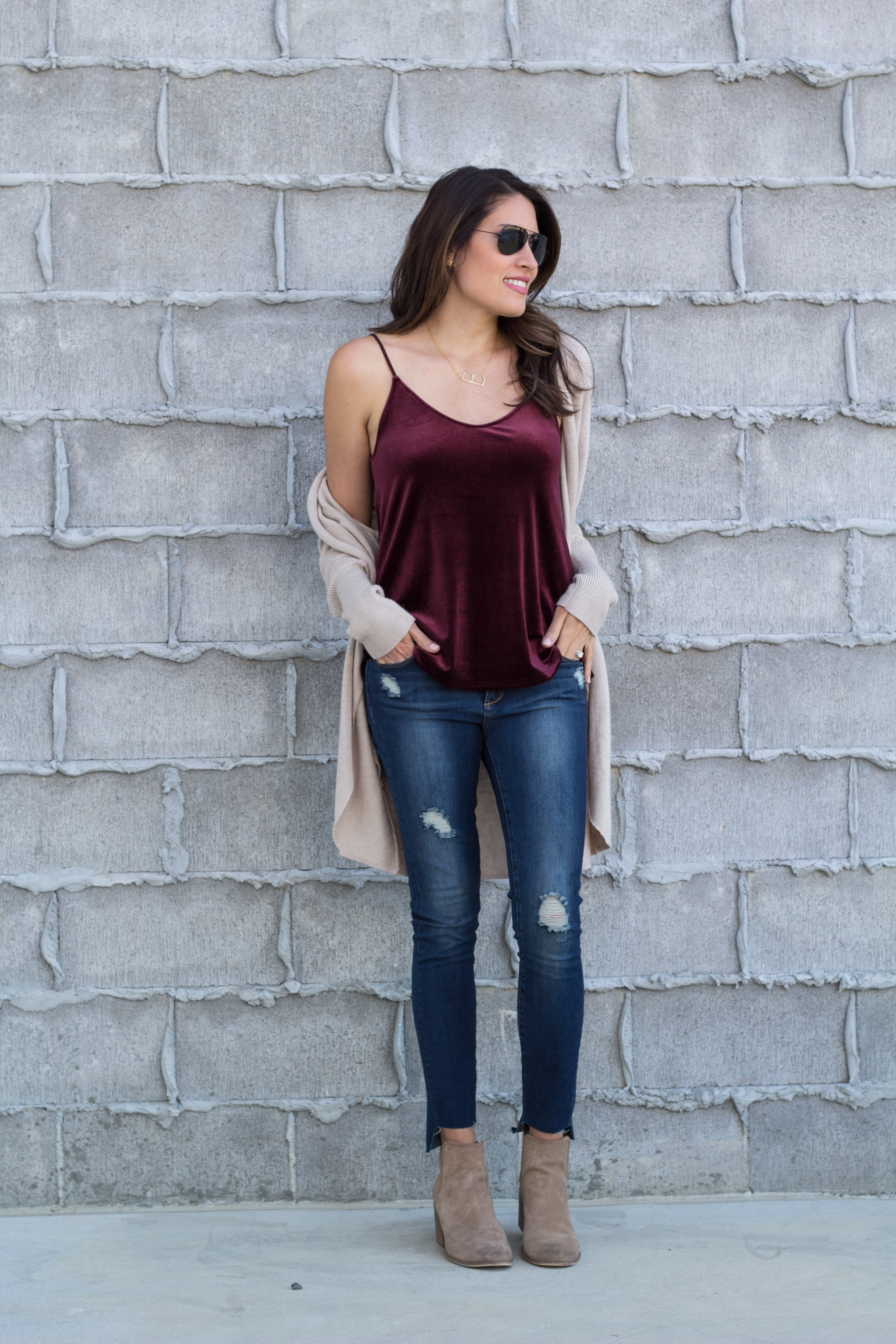 velvet ann taylor cami, cardigan, booties, falls style, LaureenLovesDOTcom