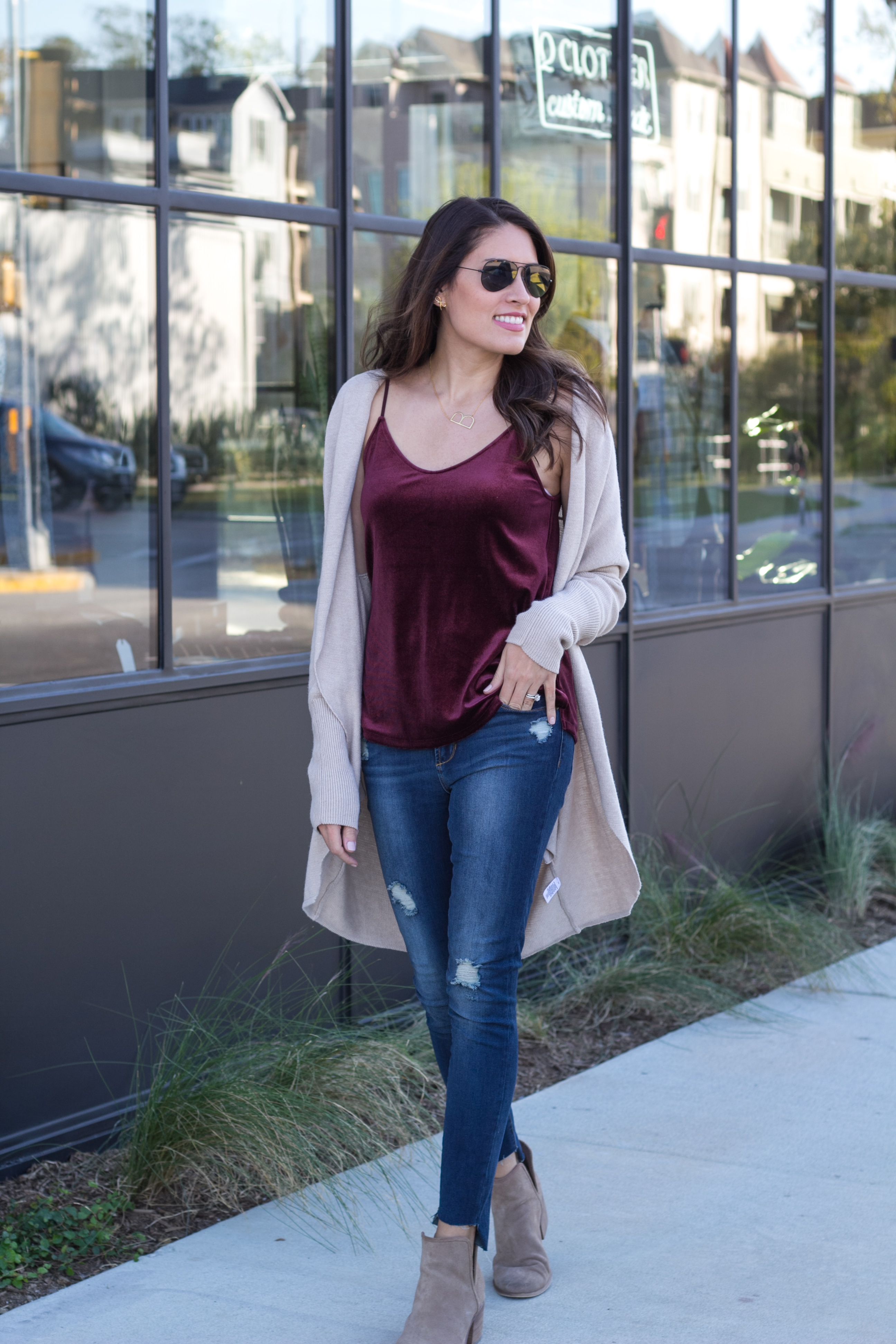 ann taylor, cardigan, velvet cami, fall style, LaureenLovesDOTcom