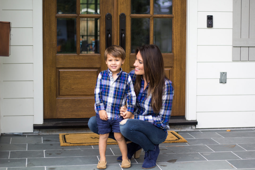 mom and mini matching, mommy and me, navy plaid button up jcrew,